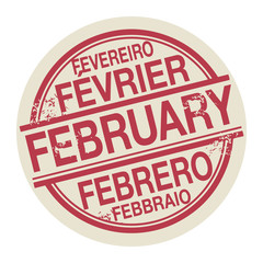 Stamp with the word February in different languages