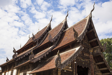 Fototapeta premium Thai temple roof, wood made of Thai style temple antique roof