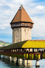wooden Chapel bridge and old town of Lucerne, Switzerland