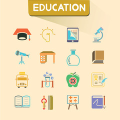education icons set, color icons, vector set