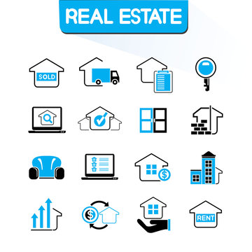 real estate icons, blue color theme