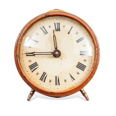 Old Clock Isolated on white background and clipping path