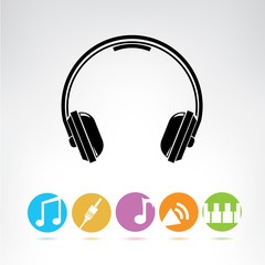 headphone, music buttons, colorful icons