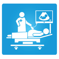 ultrasound symbol, pregnant woman getting ultrasound