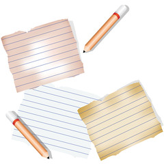 white note papers and pencils