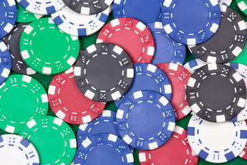 close up of colorful poker playing chips