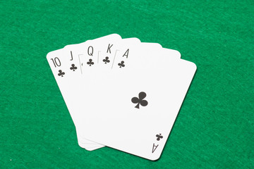 royal flush combination at poker on the green felt