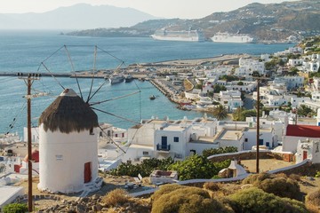 Mykonos, Greece.with windmill and cruise ships © Jiri Vondrous