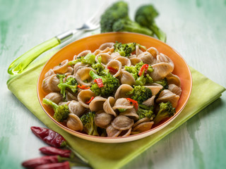 integral orecchiette with broccoli, selective focus