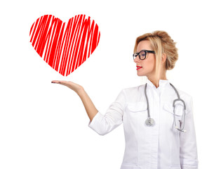 woman doctor holding heart