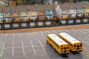Schoolbuses in a parking, Atlanta, Georgia, USA.