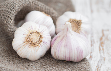 Burlap sack with garlic