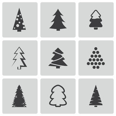 Vector black christmas tree icons set