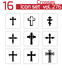 Fototapeta premium Vector black christia crosses icons set