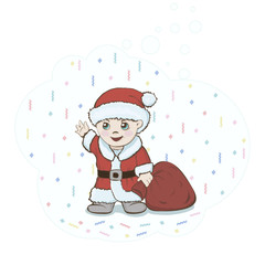 Happy kid in a Santa suit.