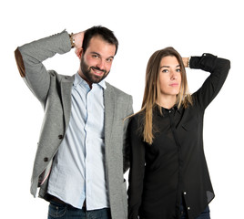 Cute couple over isolated white background