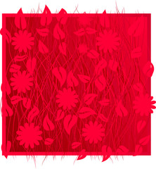 Яркий красный узор из линий, цветов и листьев