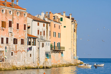 Fototapeta na wymiar The Pier and the City of Rovinj on Istria Peninsula in Croatia