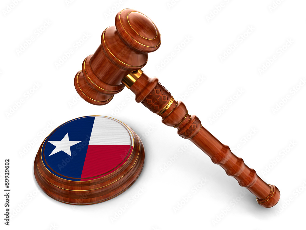 Poster wooden mallet and flag of texas (clipping path included)