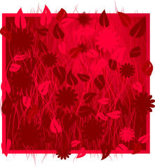 Узор из красных листьев  и цветов