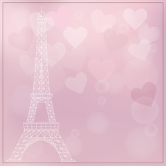 Fototapeta na wymiar Romantic background with eiffel tower and hearts.