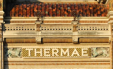 Photo sur Plexiglas Monument artistique Detail of Berzieri Baths building in Salsomaggiore Terme, Italy