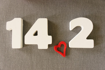 Valentin date 14.2 of white wood letters