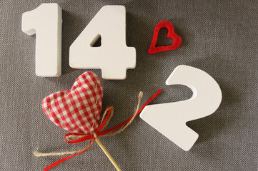 Valentin date 14.2 of white wood letters