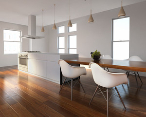 Urban interior white and wood kitchen