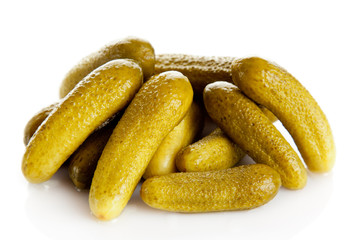 pickled cucumbers. Gherkins on a white background