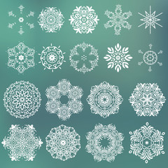 Vector set of beautiful ornamental snowflakes.