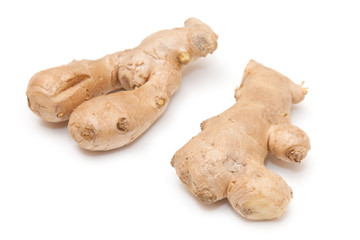 Root ginger isolated on a white studio background.