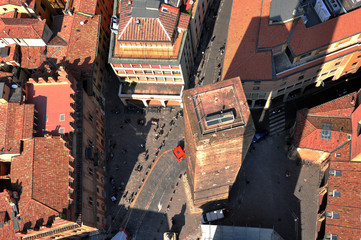 Top view of Bologna from tower on sunny day. Bologna, Emilia-Romagna, Italy