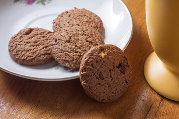 Chocolate cookies with coffee cup