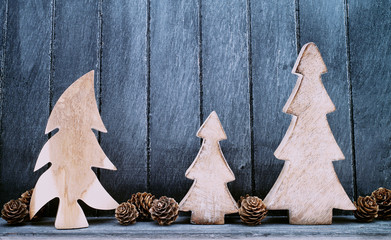 Wood Christmas trees with wood background