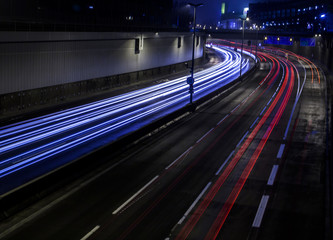Fototapeta na wymiar car lights on highway by night,abstract light speed trace,abstract speed background