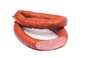 two rings of  smoked sousages with section