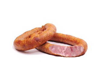 two rings of  smoked sousages with section