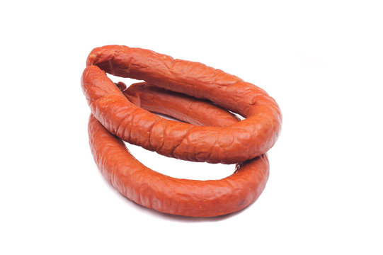 two rings of  smoked sousages with section