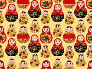 seamless pattern with cute russian dolls