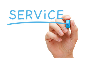 Hand Writing The Word Service With Blue Marker