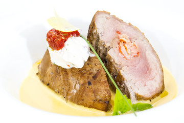 baked meat with pumpkin sauce