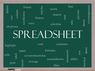 Spreadsheet Word Cloud Concept on a Blackboard