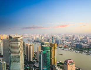 modern office buildings aerial view of shanghai