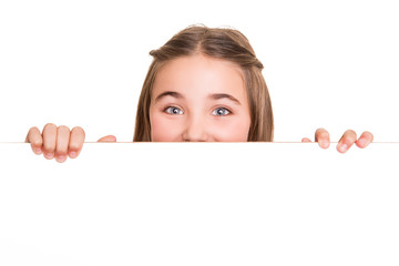 Girl behind a white board