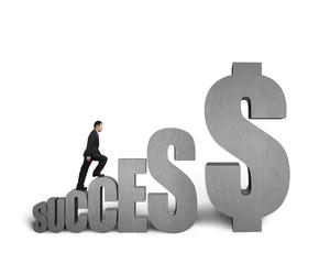 Businessman walking on "SUCCESS" concrete 3D word