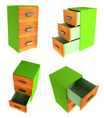 Set of 3d cabinet with three drawers