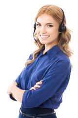 Support phone operator in headset, isolated
