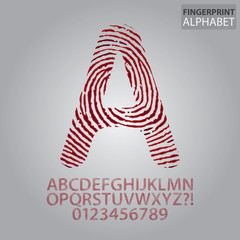Bloody Fingerprint Alphabet and Numbers Vector