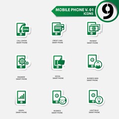 Mobile phone icons set 1,Green version